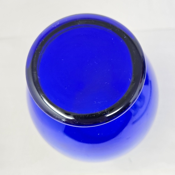 Colbalt Blue Handblown Glass Vase Urn 9 Inches Tall Curve Body Fluted Mouth - Picture 8 of 9